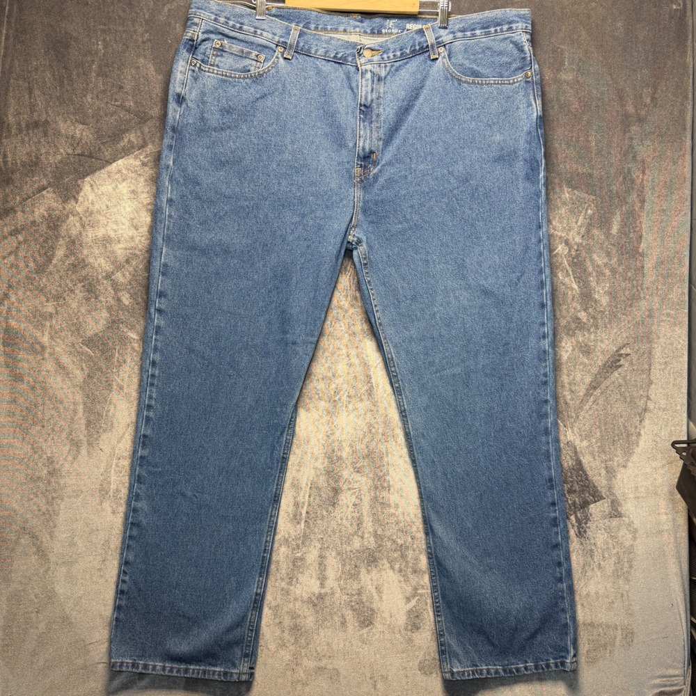 George Jeans Mens 46x32 Blue Cotton Regular Fit Straight Leg Medium Wash Denim